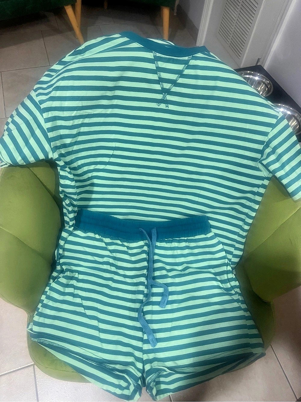 Striped Blue & Green tshirt & shorts  set